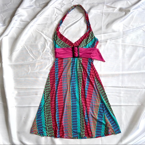 Y2K Guess Multicolor Geometric Halter Dress - Picture 2 of 12